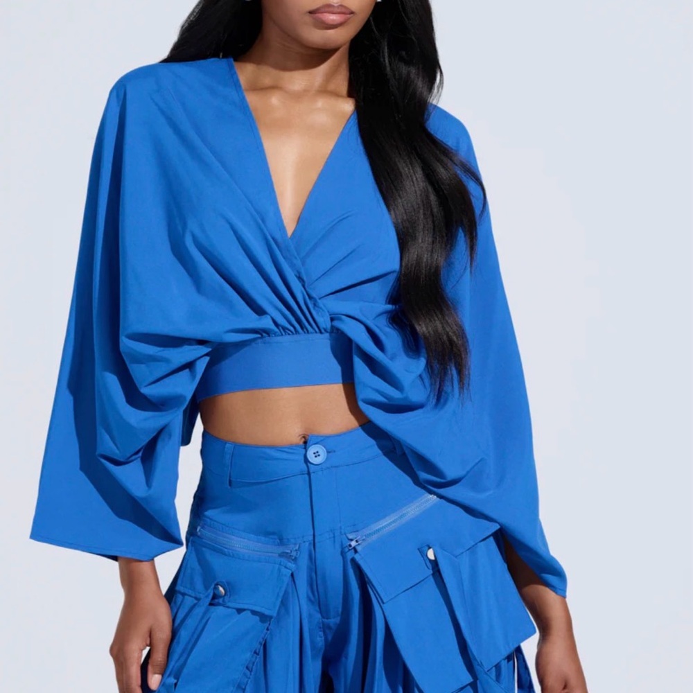 AKIRA Blue Draped Top and Pant Set
